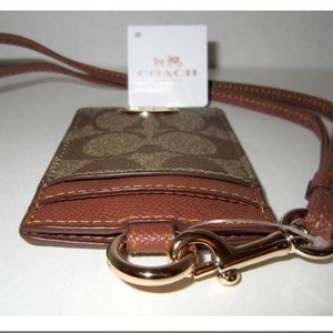 NWT Coach Khaki/Saddle Lanyard ID/Card Holder